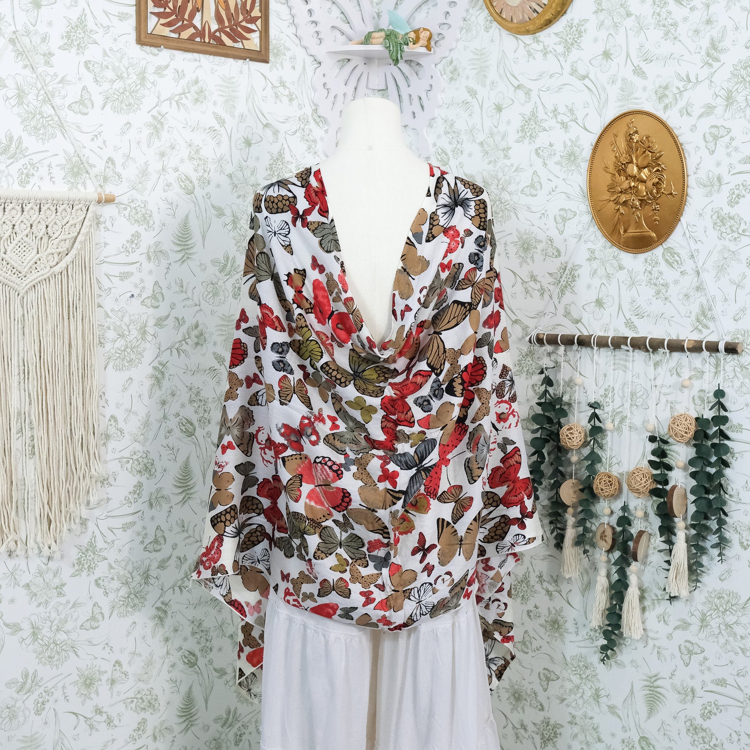 Butterfly Print Fall Winter Shawl