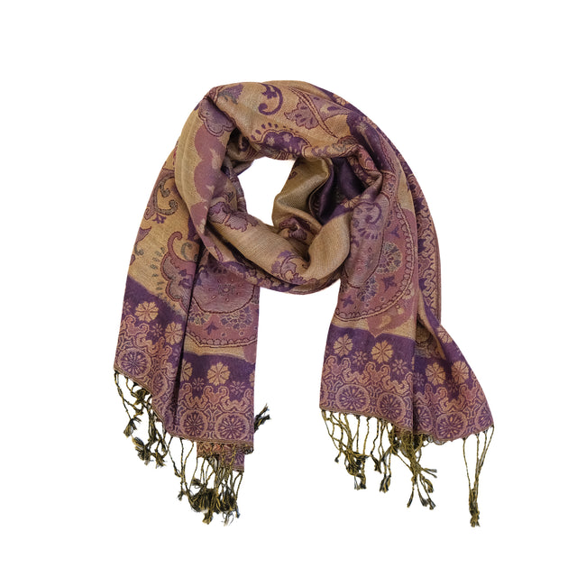 Oversized Reversible Paisley Wrap Scarf with Fringe