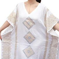 Shimmering Gold Block Print Boho Kaftan Dress