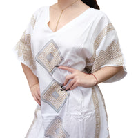 Shimmering Gold Block Print Boho Kaftan Dress