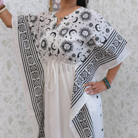 Celestial Sun & Moon Hamsa Kaftan Maxi Dress with Pockets