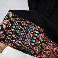 Boho Bloom Velvet Skirt Set with Hand Embroidery