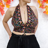 Hand Embroidery Velvet Halter Top