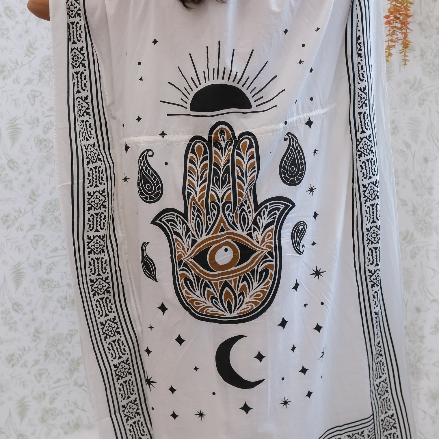 Celestial Sun & Moon Hamsa Kaftan Maxi Dress with Pockets