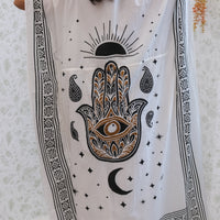 Celestial Sun & Moon Hamsa Kaftan Maxi Dress with Pockets