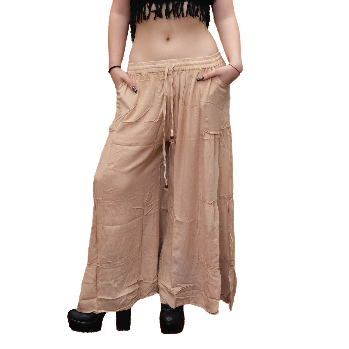 Stonewashed Boho Wide Leg Palazzo Pants