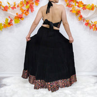 Boho Bloom Velvet Skirt Set with Hand Embroidery