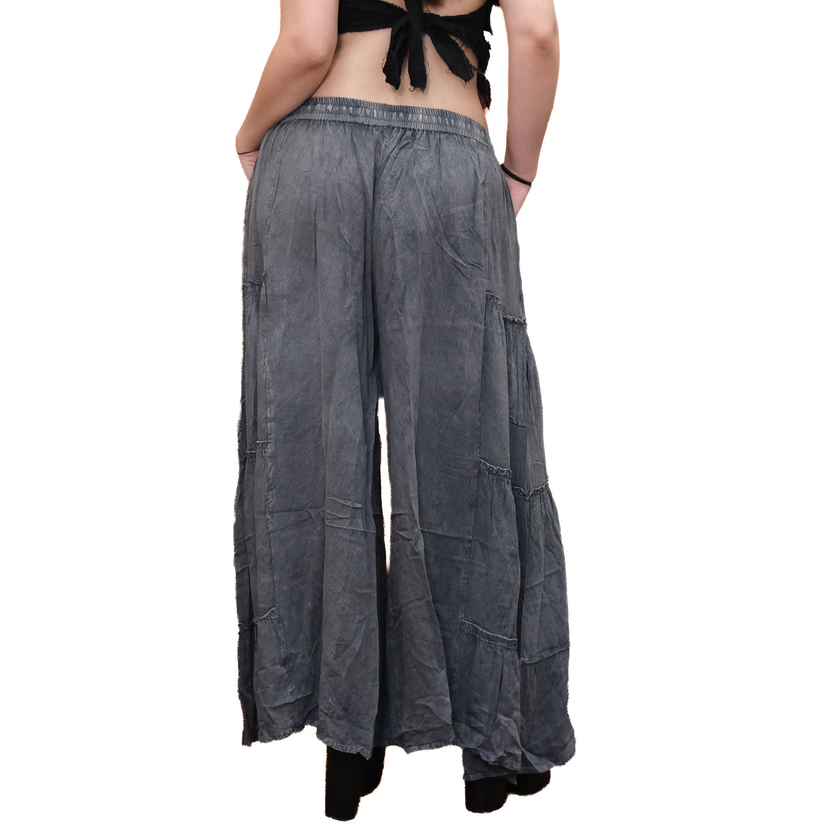 Stonewashed Boho Wide Leg Palazzo Pants