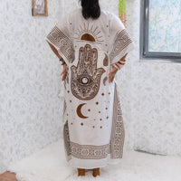 Celestial Sun & Moon Hamsa Kaftan Maxi Dress with Pockets