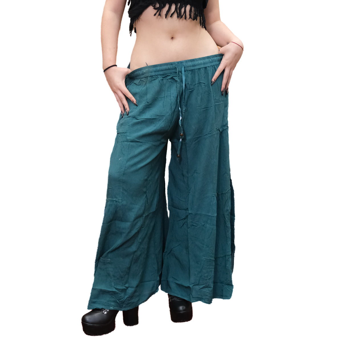 Stonewashed Boho Wide Leg Palazzo Pants