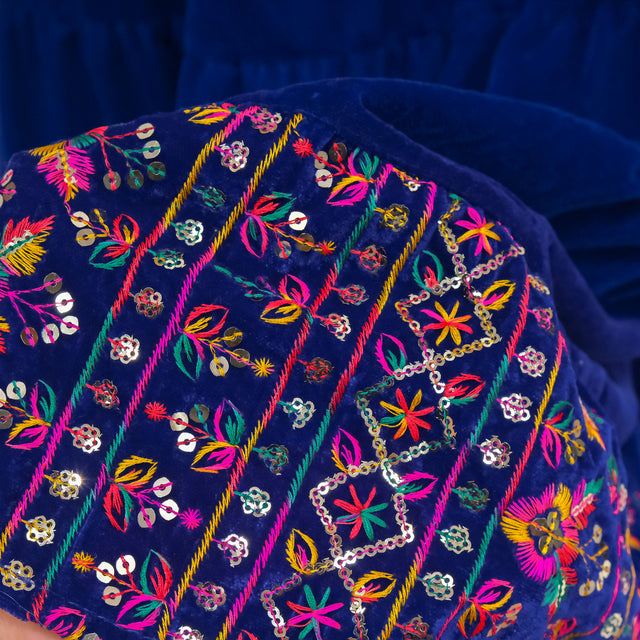 Boho Bloom Velvet Skirt Set with Hand Embroidery