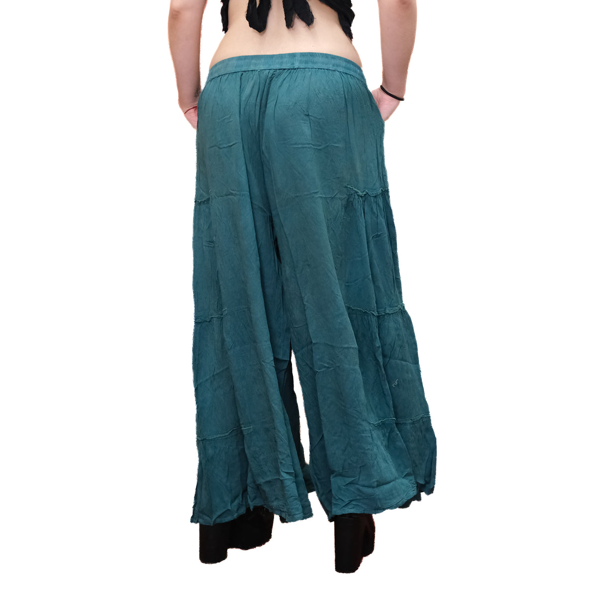 Stonewashed Boho Wide Leg Palazzo Pants