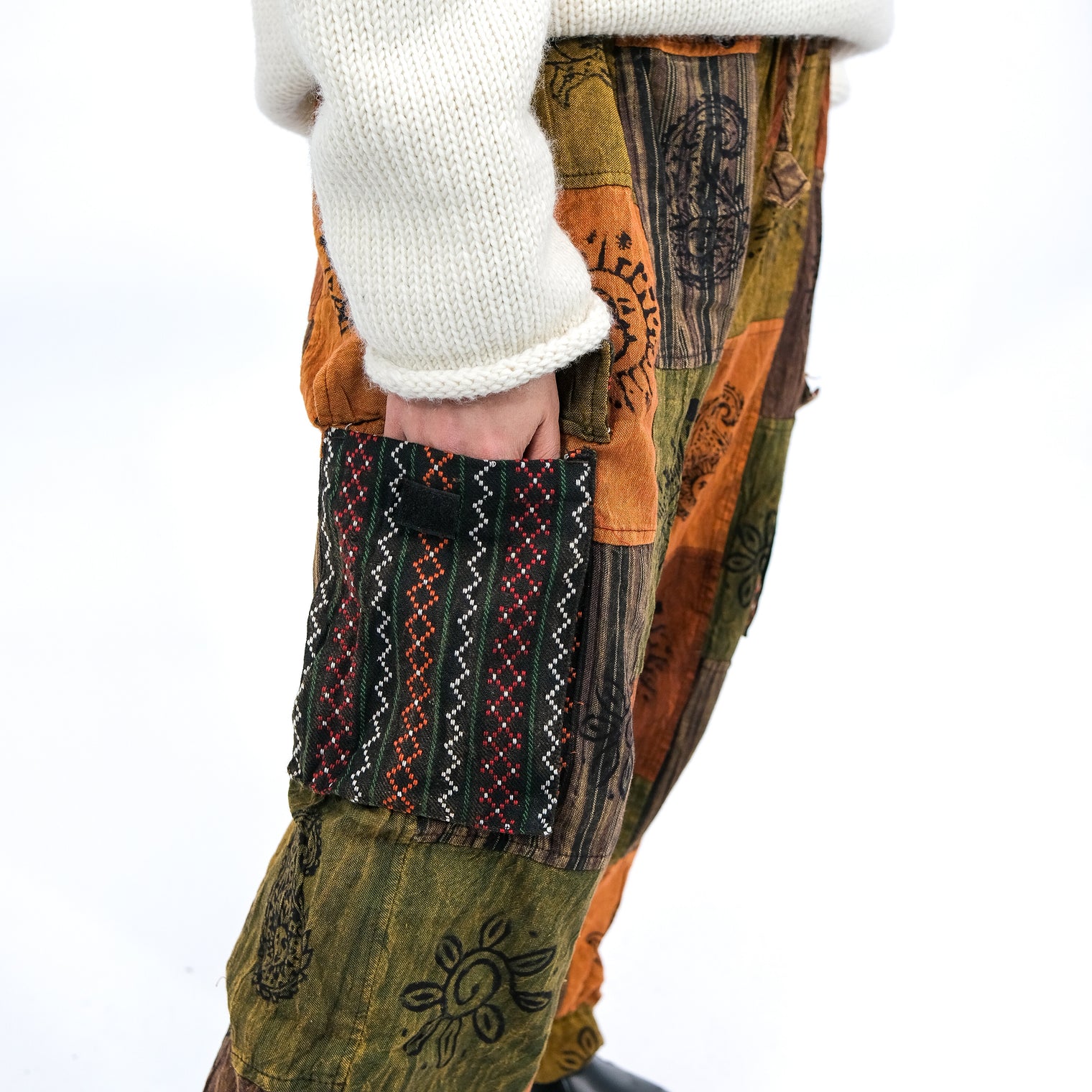 Stonewashed Cotton Patchwork Unisex Baggy Pants