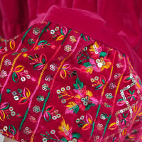 Boho Bloom Velvet Skirt Set with Hand Embroidery