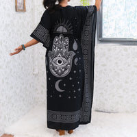 Celestial Sun & Moon Hamsa Kaftan Maxi Dress with Pockets