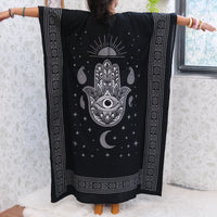 Celestial Sun & Moon Hamsa Kaftan Maxi Dress with Pockets