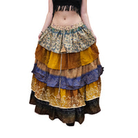 One-of-a-Kind Recycled Sari Tiered Maxi Skirt