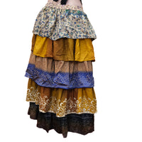 One-of-a-Kind Recycled Sari Tiered Maxi Skirt
