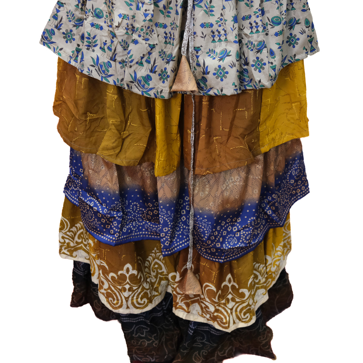 One-of-a-Kind Recycled Sari Tiered Maxi Skirt