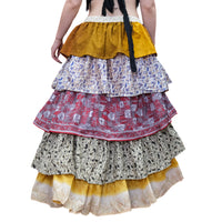 One-of-a-Kind Recycled Sari Tiered Maxi Skirt