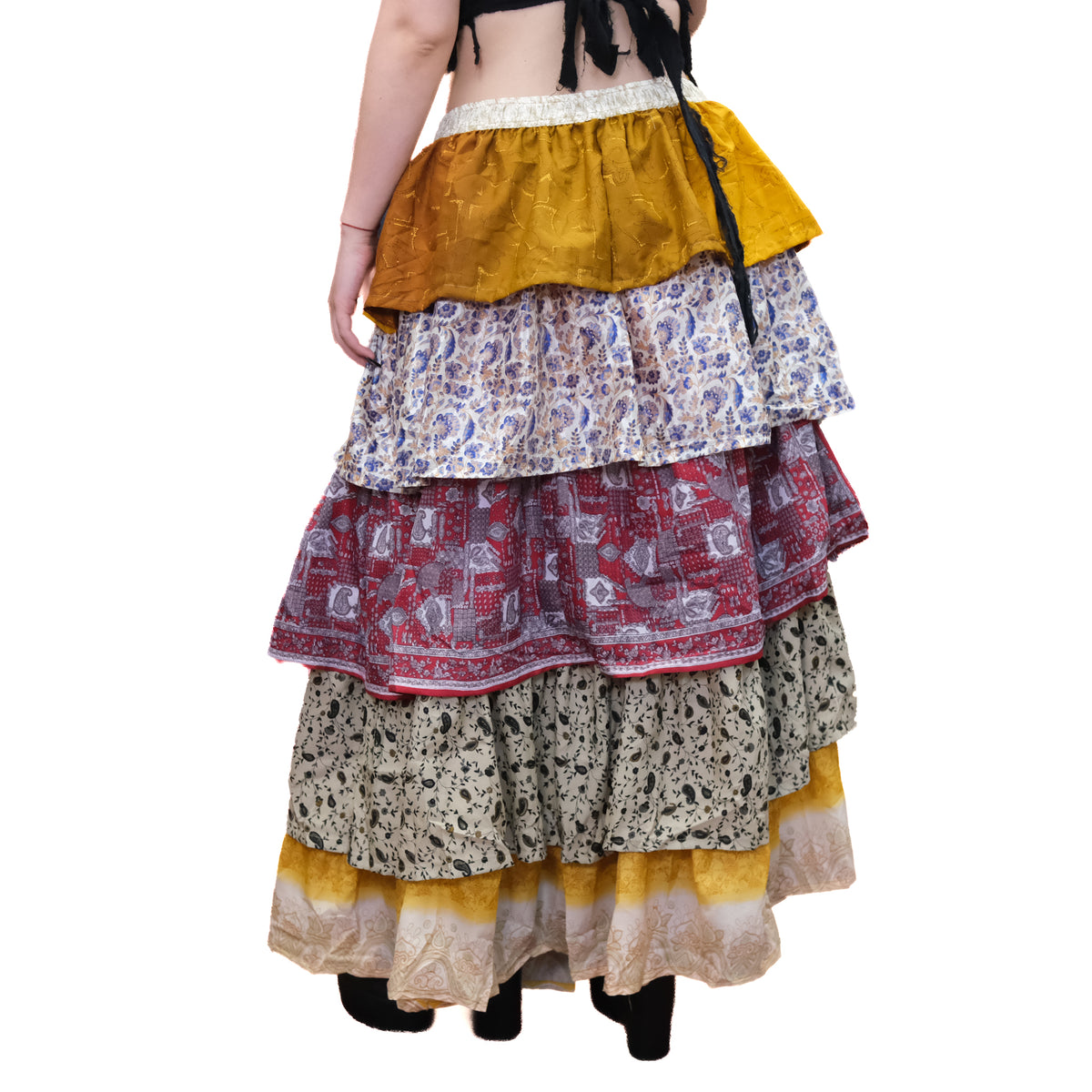 One-of-a-Kind Recycled Sari Tiered Maxi Skirt