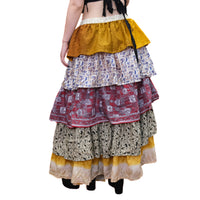 One-of-a-Kind Recycled Sari Tiered Maxi Skirt