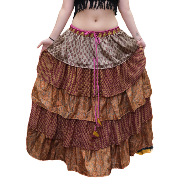 One-of-a-Kind Recycled Sari Tiered Maxi Skirt