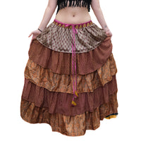 One-of-a-Kind Recycled Sari Tiered Maxi Skirt
