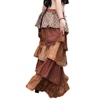 One-of-a-Kind Recycled Sari Tiered Maxi Skirt