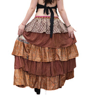 One-of-a-Kind Recycled Sari Tiered Maxi Skirt