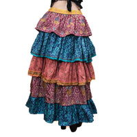 One-of-a-Kind Recycled Sari Tiered Maxi Skirt
