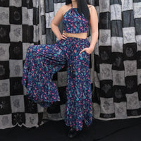 Floral Paisley Tiered Palazzo Pants with Halter Top Set