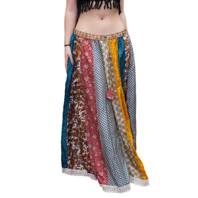 One-of-a-Kind Recycled Sari Patchwork Maxi Skirt
