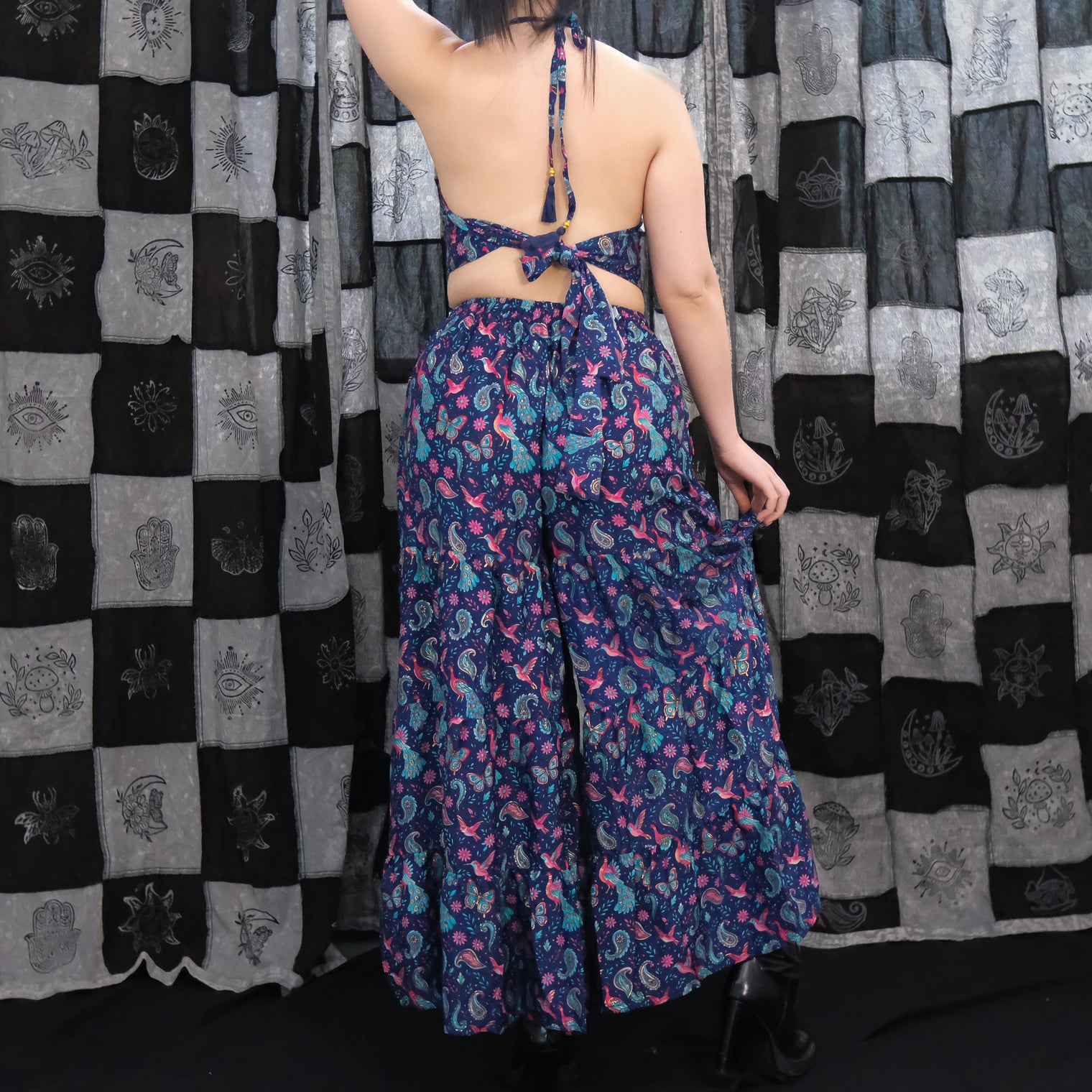Floral Paisley Tiered Palazzo Pants with Halter Top Set