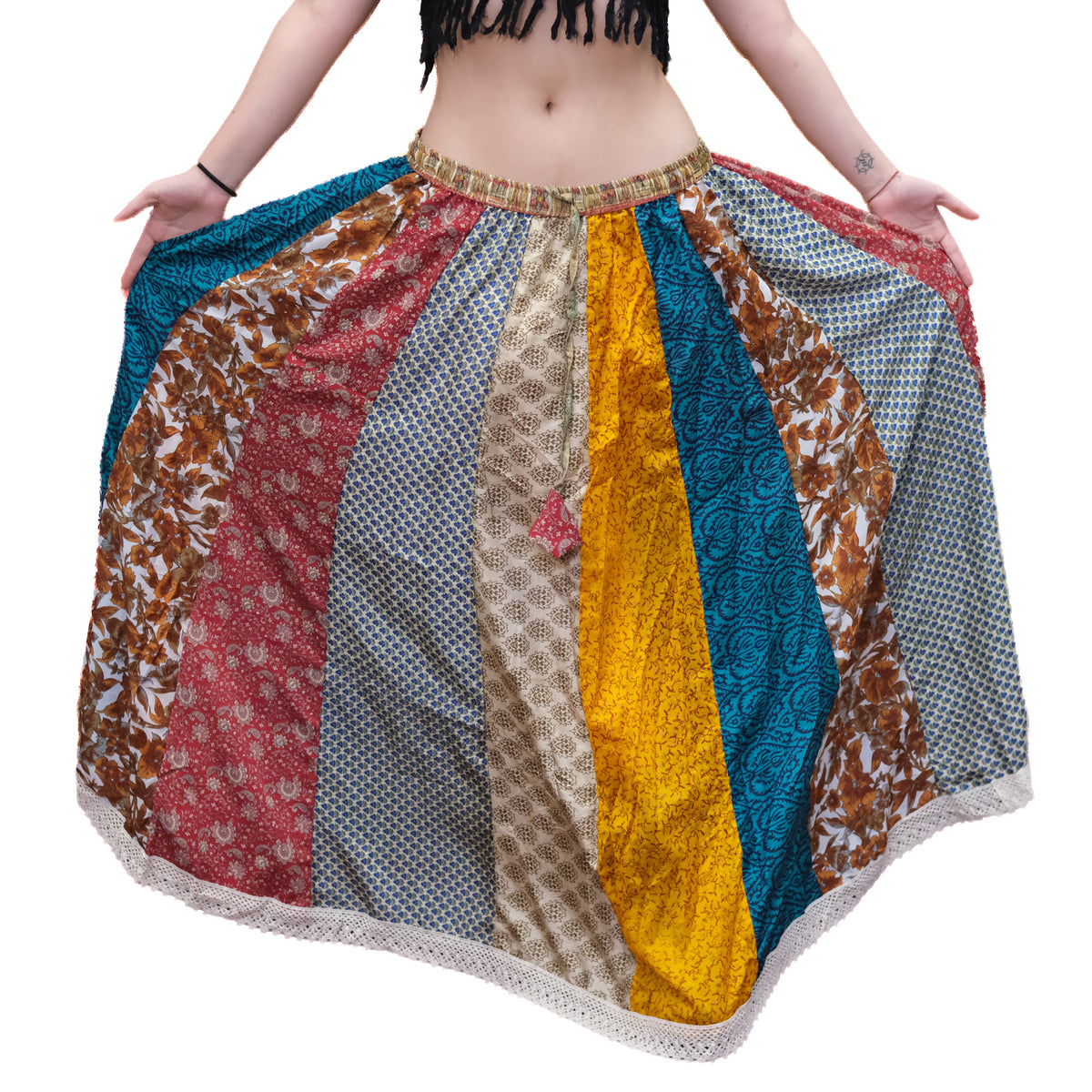 One-of-a-Kind Recycled Sari Patchwork Maxi Skirt
