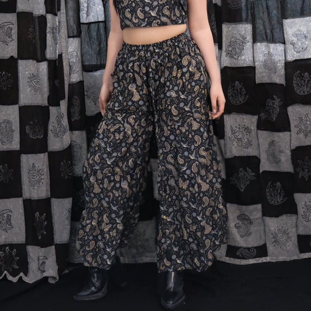 Whimsical Paisley Peacock Tiered Palazzo Pants