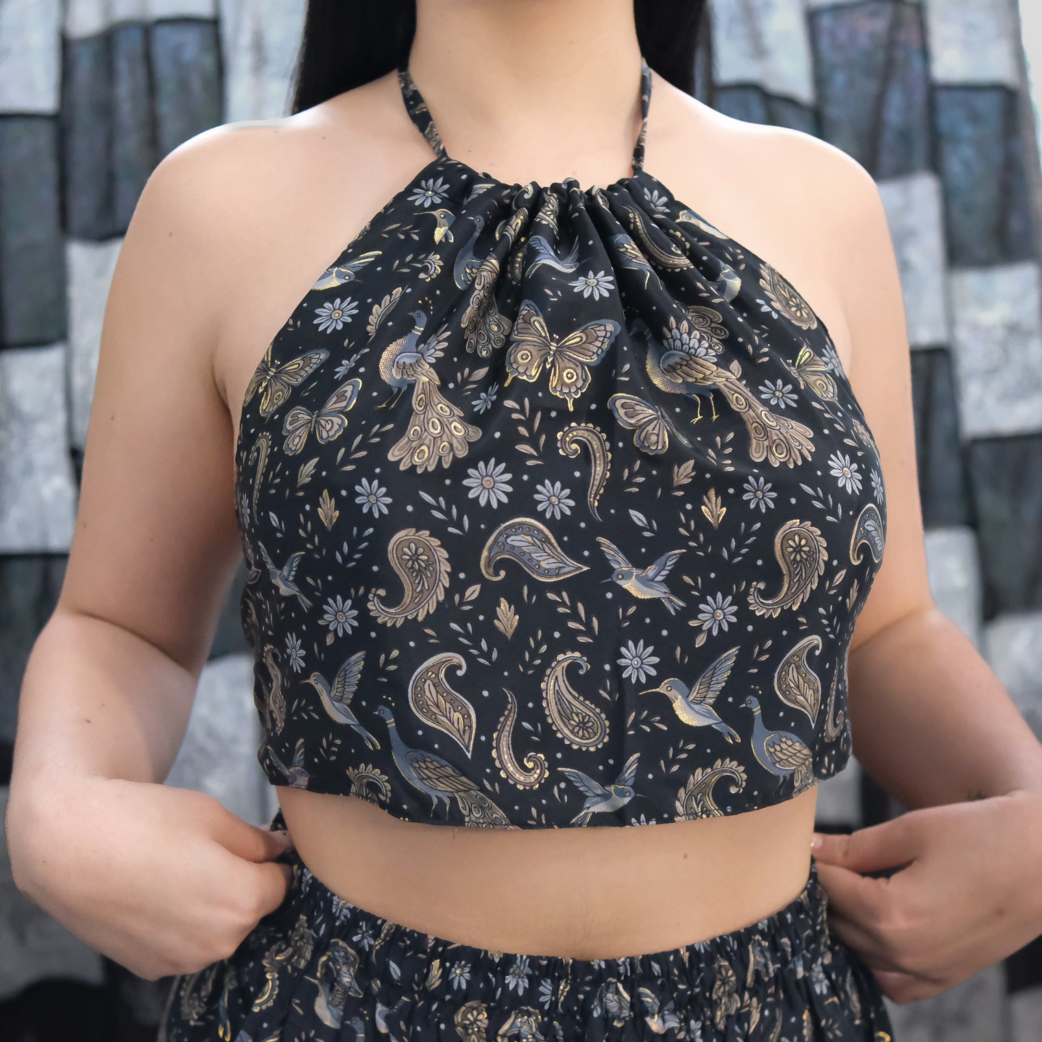 Fairycore Paisley Print Backless Boho  Halter Top