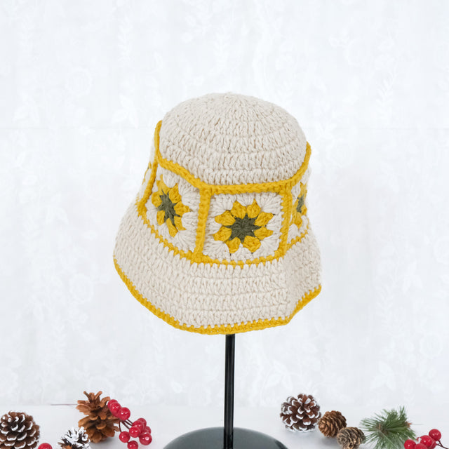 Crochet Flower Bucket Boho Hippie Hat