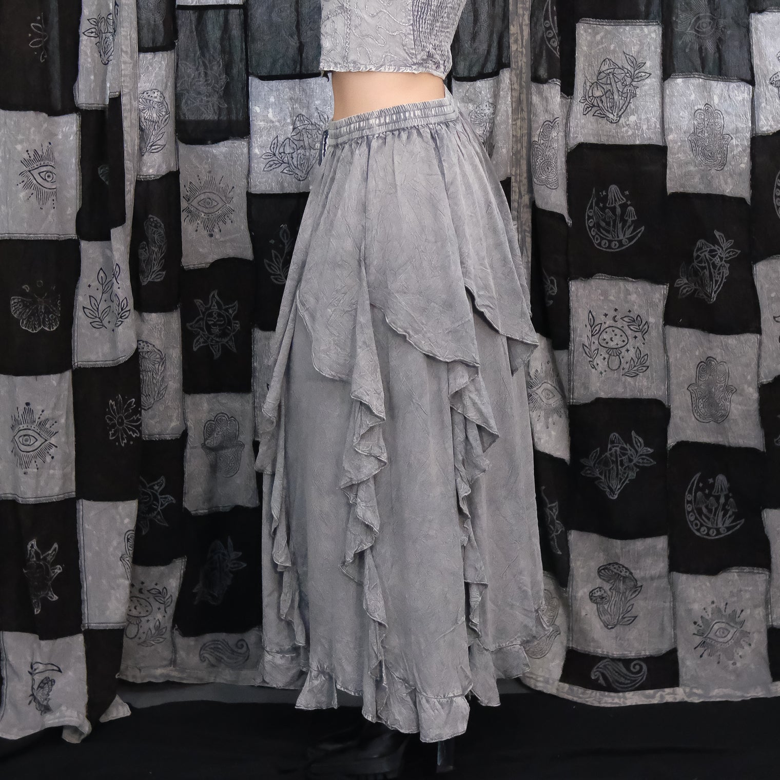Flared Grunge Flowy Maxi Skirt