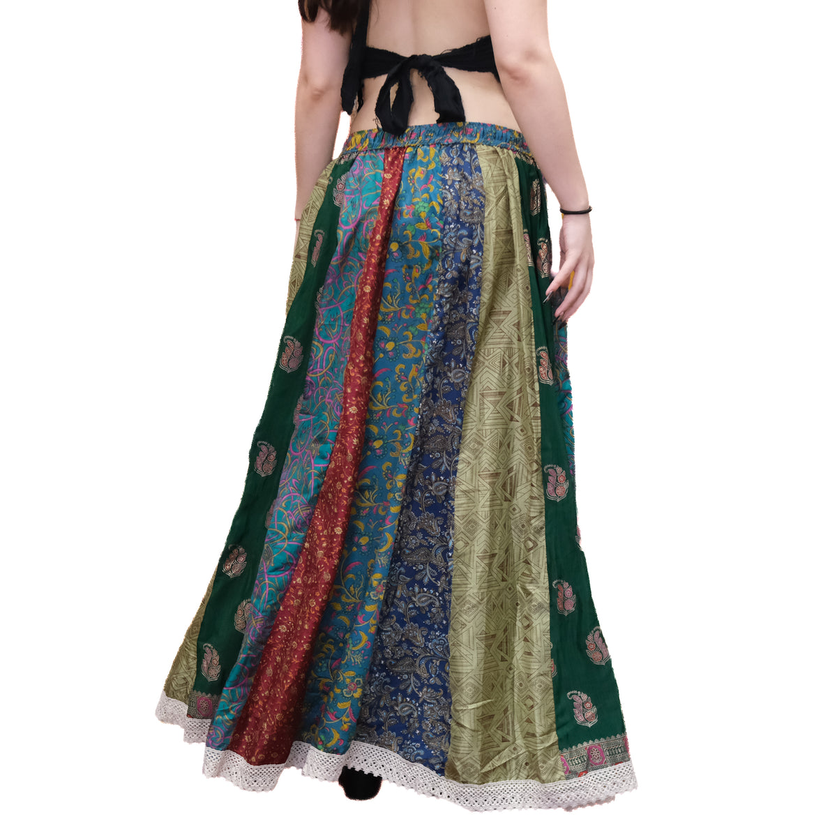 One-of-a-Kind Recycled Sari Patchwork Maxi Skirt