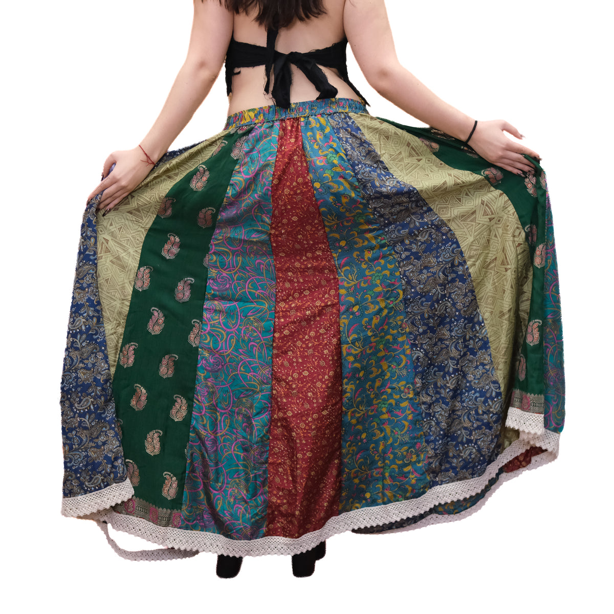 One-of-a-Kind Recycled Sari Patchwork Maxi Skirt