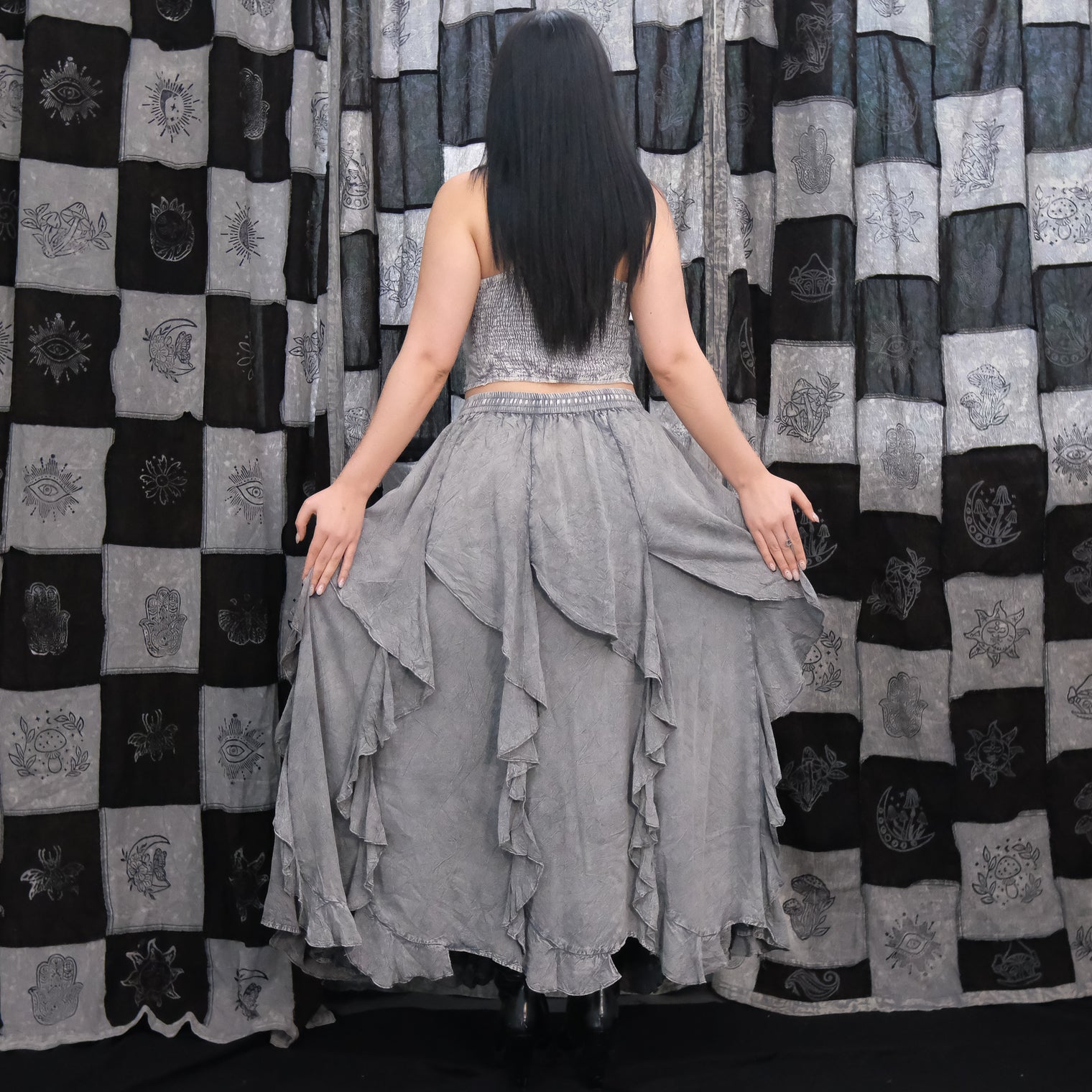 Flared Grunge Flowy Maxi Skirt