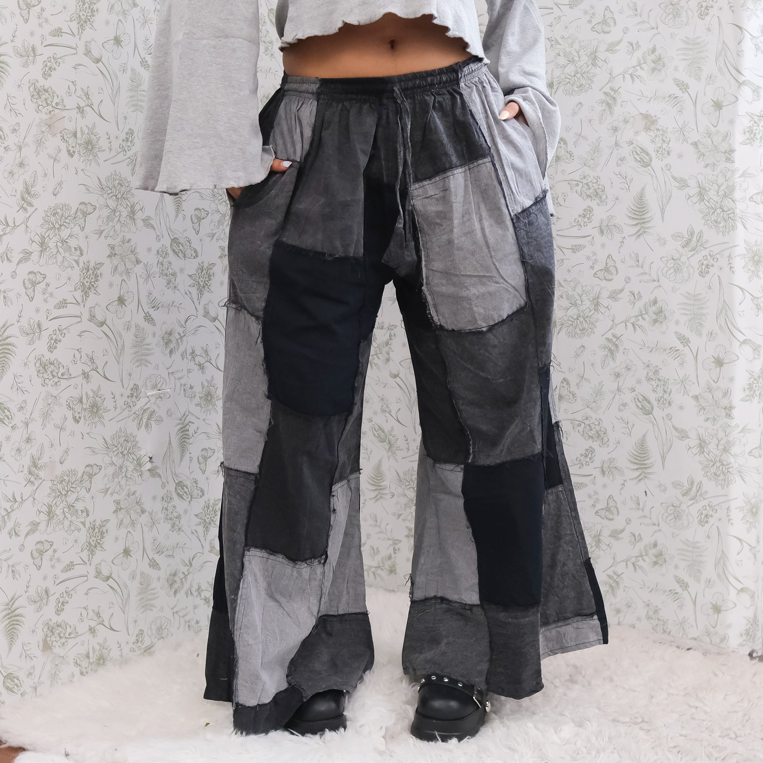 Denim Look  Patchwork Wide Leg Palazzo Pants