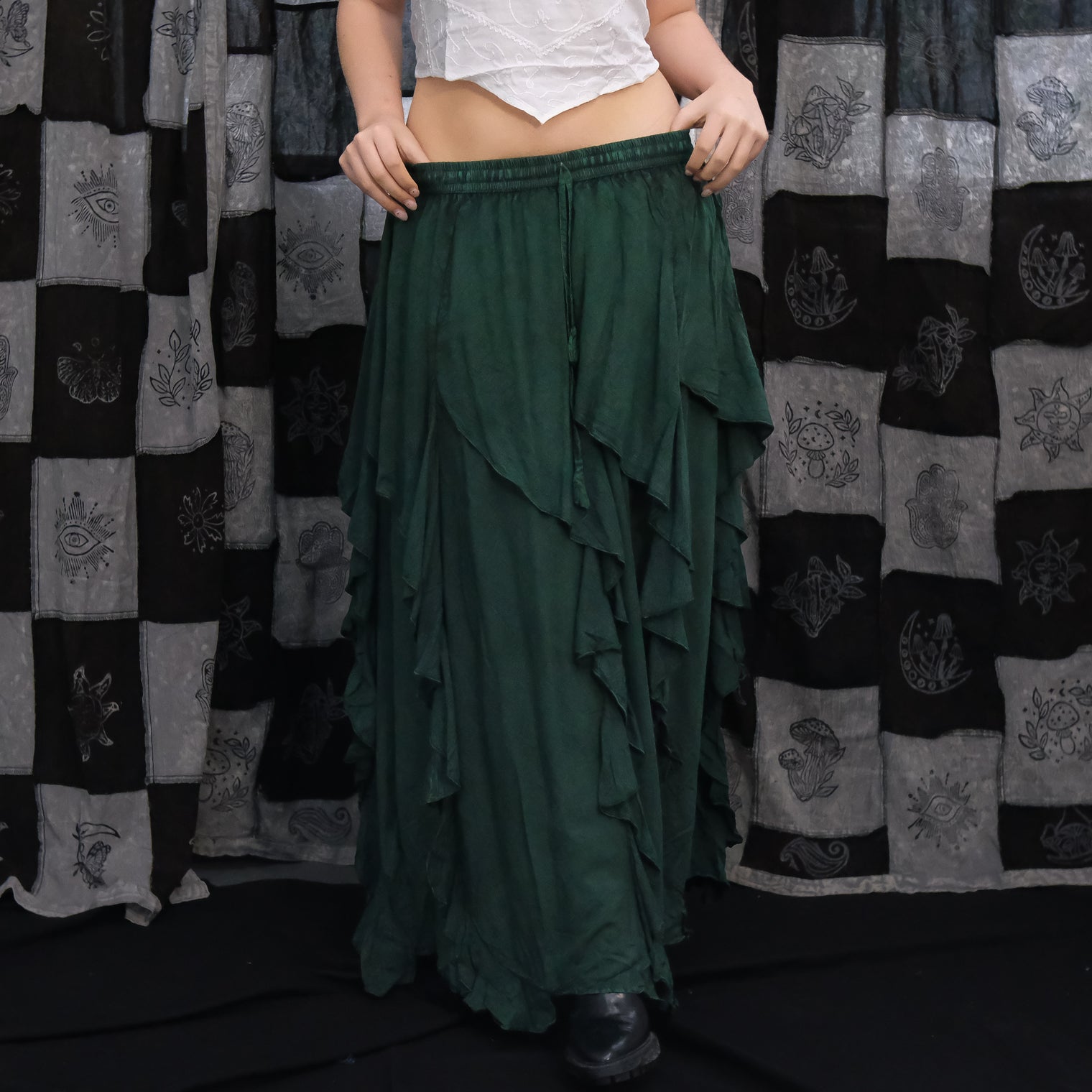 Flared Grunge Flowy Maxi Skirt