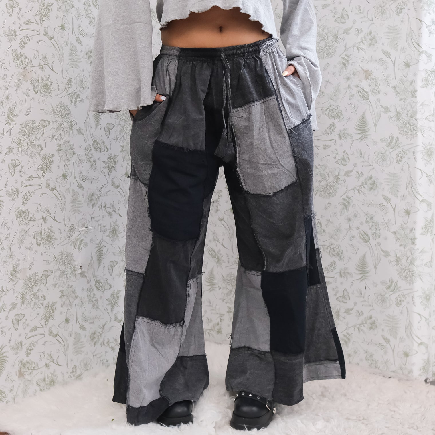 Denim Look  Patchwork Wide Leg Palazzo Pants