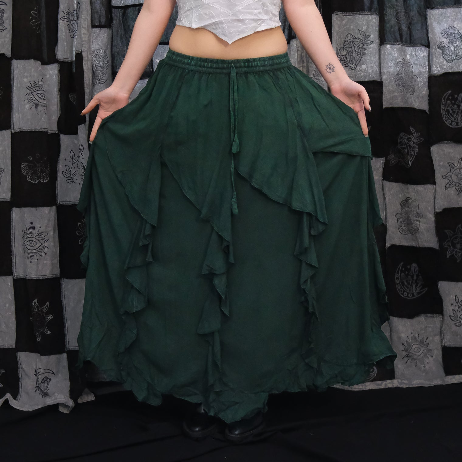 Flared Grunge Flowy Maxi Skirt