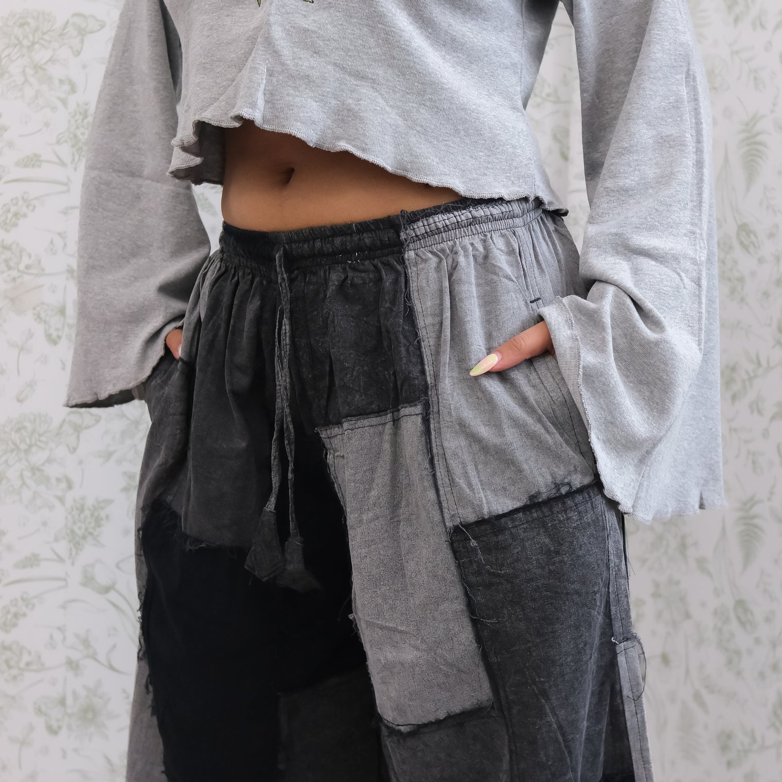 Denim Look  Patchwork Wide Leg Palazzo Pants