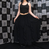Flared Grunge Flowy Maxi Skirt
