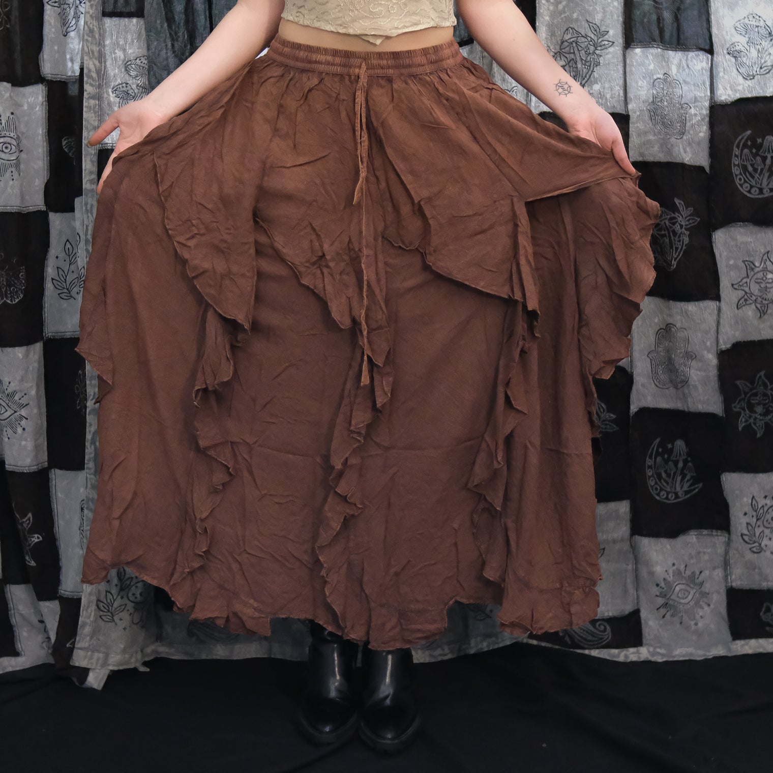 Flared Grunge Flowy Maxi Skirt