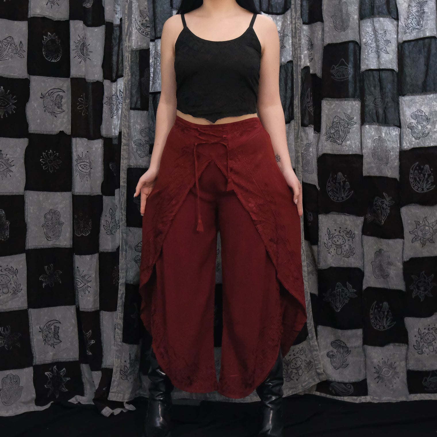 Flowy High Slit Embroidery Palazzo Pants